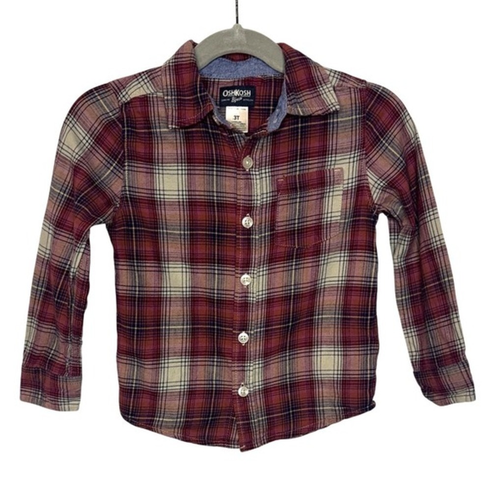 OshKosh B'gosh‎ Kids Plaid Button-Down Shirt 3T Red and Black